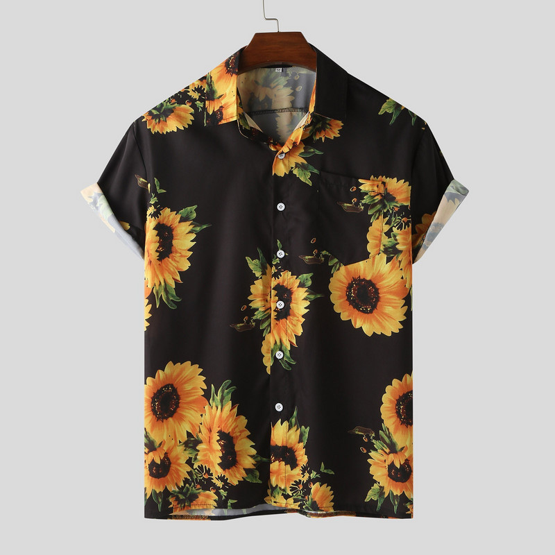 Μόδα 2022 Ανδρικά κοντομάνικα πουκάμισα χαβανέζικης μπλούζας με λουλουδάτο εμπριμέ μπλούζα σε Plus μέγεθος καλοκαιρινά καθημερινά πουκάμισα για άντρες στην παραλία