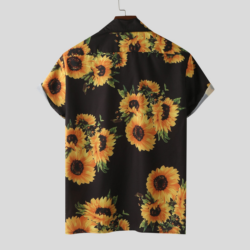Μόδα 2022 Ανδρικά κοντομάνικα πουκάμισα χαβανέζικης μπλούζας με λουλουδάτο εμπριμέ μπλούζα σε Plus μέγεθος καλοκαιρινά καθημερινά πουκάμισα για άντρες στην παραλία