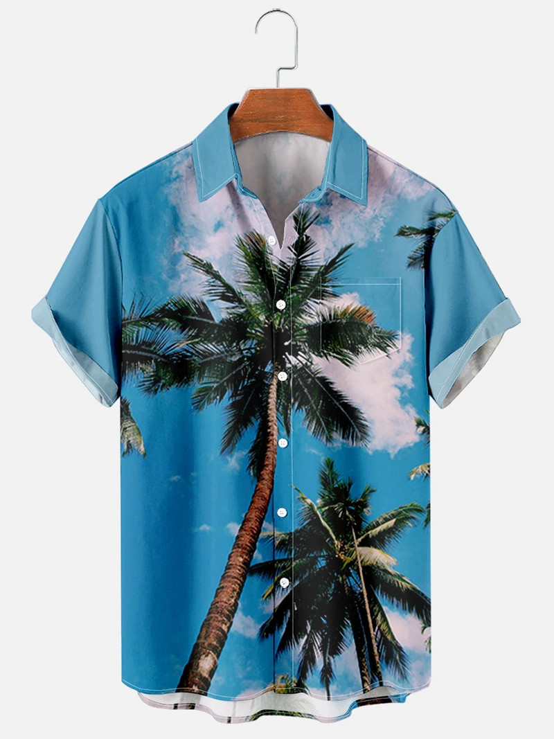 Χαβάη πουκάμισα για άνδρες και γυναίκες, πουκάμισα με στάμπα καρύδας για άνδρες, casual, κοντομάνικα, πέτο, μονόστομο, μεγάλο 5XL