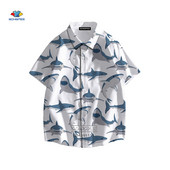 SONSPEE Cartoon Shark Ανδρικό πουκάμισο τρισδιάστατης εκτύπωσης Καλοκαιρινό πουκάμισο χαβανέζικης παραλίας πέτο με κοντό μανίκι Casual loose oversized trend μπλούζα