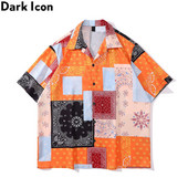 Tumša ikona Oranžs Bandana Krekls Vīriešu Vasaras plāns Materiāls Holiday Beach Vīriešu krekli Polo krekls