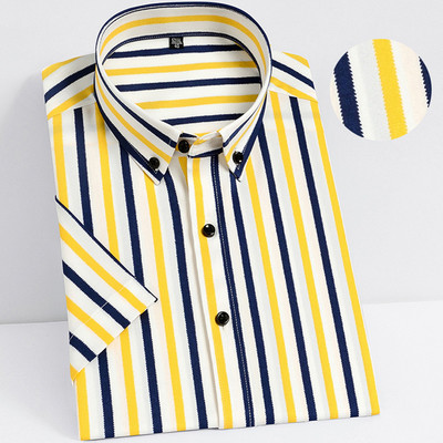 Ριγέ πουκάμισα για άντρες Κοντό μανίκι Strech Καλοκαιρινό μαλακό επαγγελματικό πουκάμισο Casual κανονική εφαρμογή Χωρίς τσέπη Κοινωνική μη σιδερένια μπλούζα