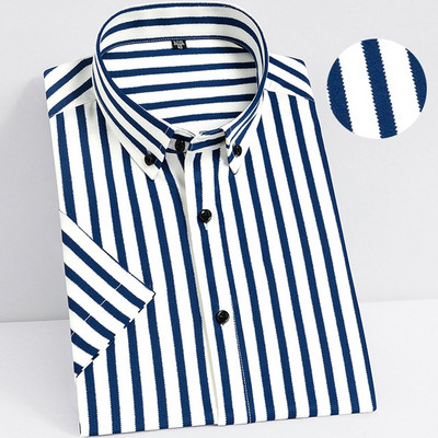 Ριγέ πουκάμισα για άντρες Κοντό μανίκι Strech Καλοκαιρινό μαλακό επαγγελματικό πουκάμισο Casual κανονική εφαρμογή Χωρίς τσέπη Κοινωνική μη σιδερένια μπλούζα