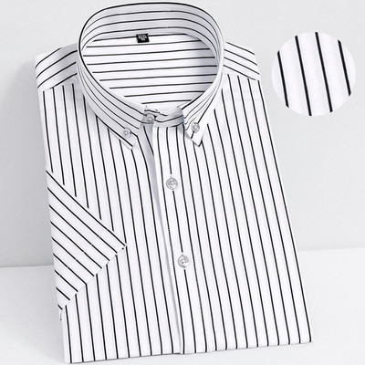 Ριγέ πουκάμισα για άντρες Κοντό μανίκι Strech Καλοκαιρινό μαλακό επαγγελματικό πουκάμισο Casual κανονική εφαρμογή Χωρίς τσέπη Κοινωνική μη σιδερένια μπλούζα