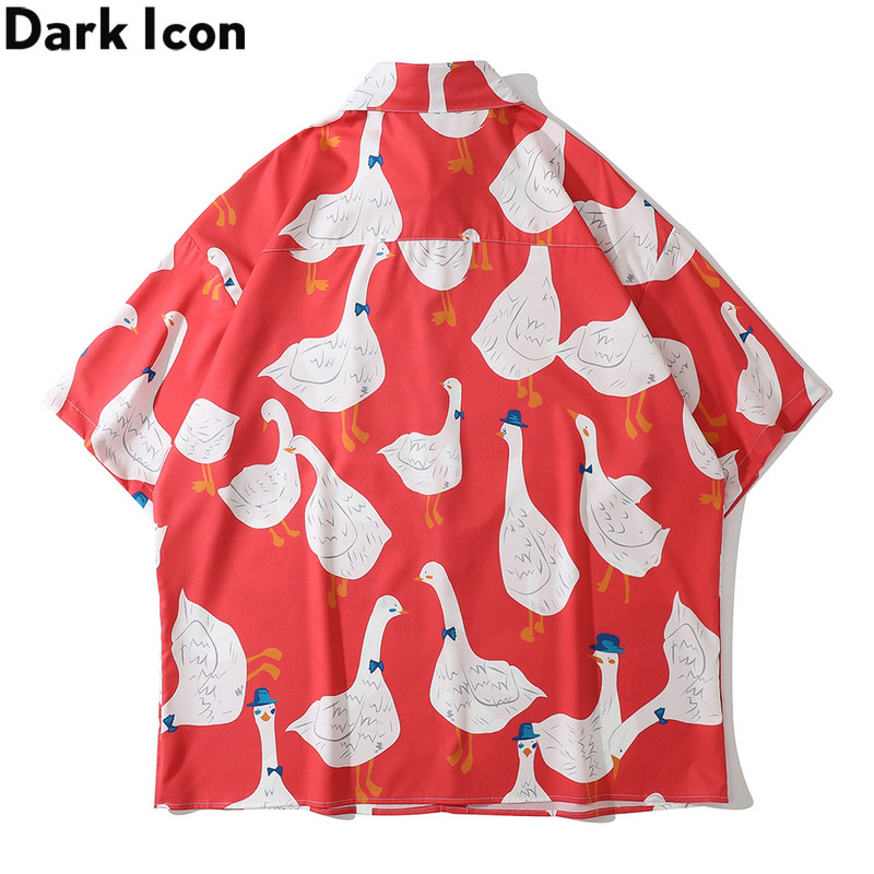 Dark Icon Cămașă pentru bărbați supradimensionată cu printuri întregi, cu mânecă scurtă, cămăși de vară Streetwear pentru bărbați