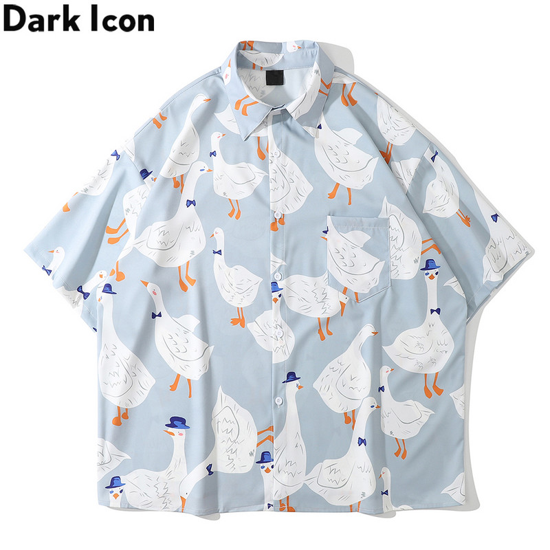 Dark Icon Cămașă pentru bărbați supradimensionată cu printuri întregi, cu mânecă scurtă, cămăși de vară Streetwear pentru bărbați