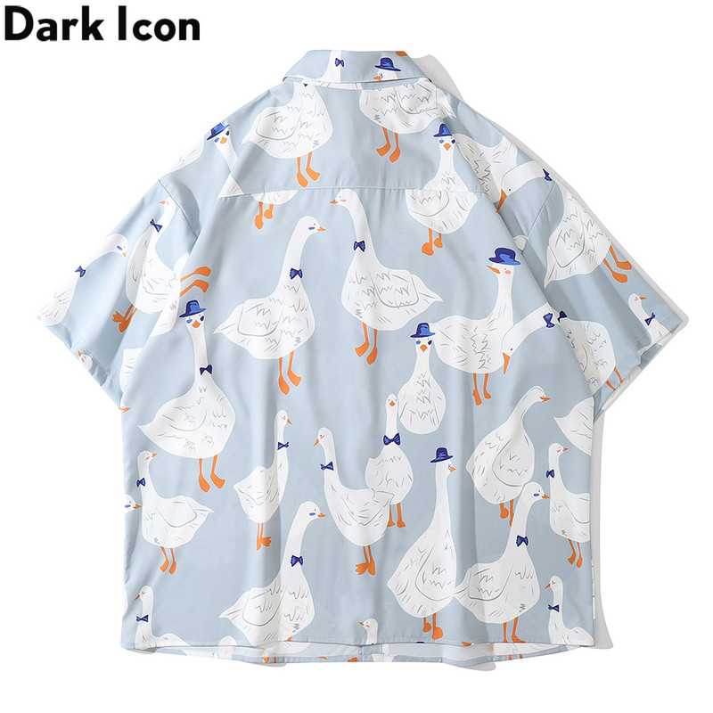 Dark Icon Cămașă pentru bărbați supradimensionată cu printuri întregi, cu mânecă scurtă, cămăși de vară Streetwear pentru bărbați