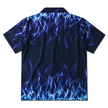 Dark Icon Blue Flame Polo Shirt Мъжки летни леки хавайски ризи Streetwear Мъжка риза