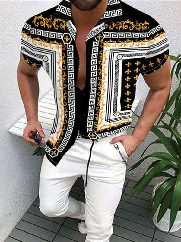 Horúci výpredaj 2022 Letné pánske oblečenie Európsky americký retro trend Ležérna móda Potlačené košeľa s krátkym rukávom a dlhým rukávom