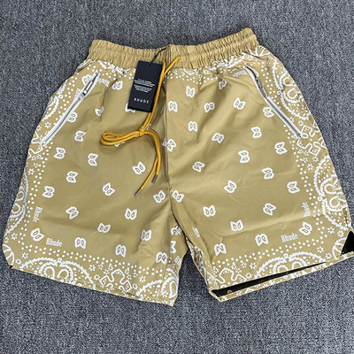 RHUDE 2023 elastsed lühikesed püksid, mustad hingavad meeste naiste prinditud kvaliteetsed rannanöörid, saabumine, 1:1 triip sinine