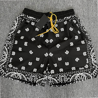 RHUDE 2023 elastsed lühikesed püksid, mustad hingavad meeste naiste prinditud kvaliteetsed rannanöörid, saabumine, 1:1 triip sinine