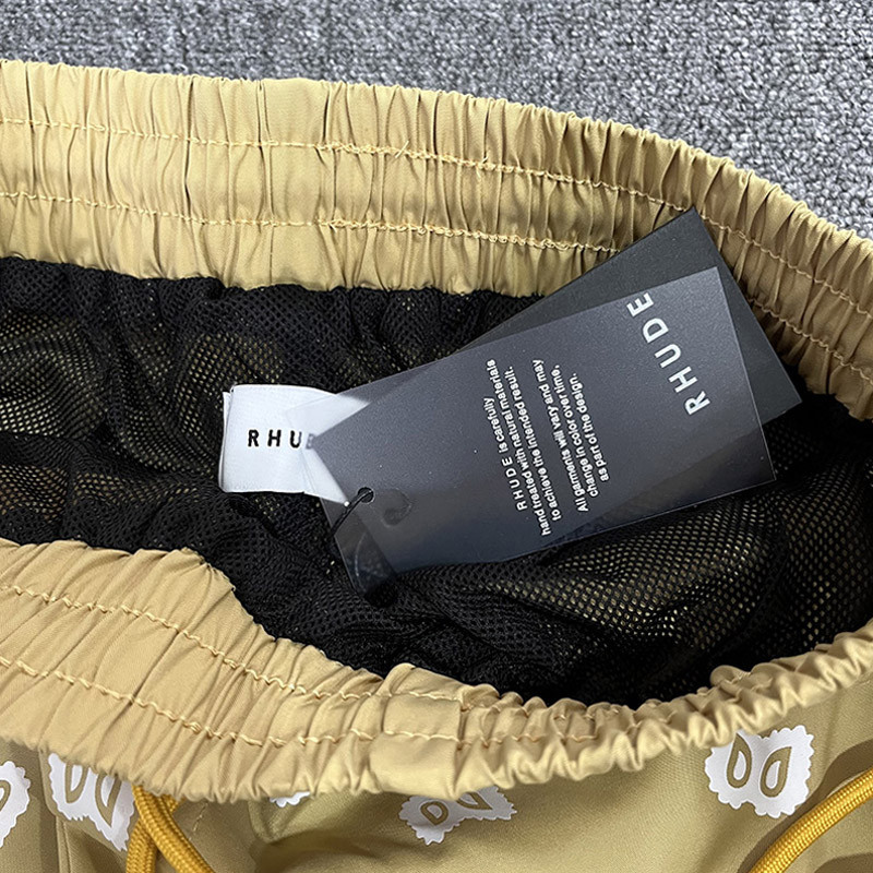 RHUDE 2023 elastsed lühikesed püksid, mustad hingavad meeste naiste prinditud kvaliteetsed rannanöörid, saabumine, 1:1 triip sinine