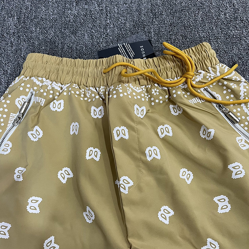 RHUDE 2023 elastsed lühikesed püksid, mustad hingavad meeste naiste prinditud kvaliteetsed rannanöörid, saabumine, 1:1 triip sinine