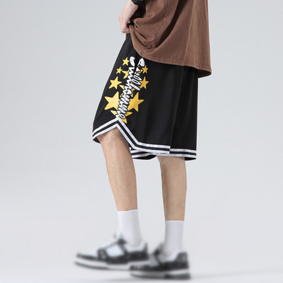 Мъжки къси панталони в американски стил 2023, модни летни звезди, щампи с шнурове, къси панталони, голям размер, мъжки куфари