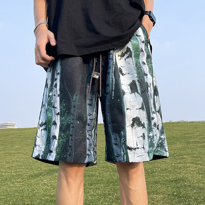 Летни извънгабаритни шорти Мъжки модерни широки панталони с пет точки High Street Ежедневни прави панталони Хип-хоп мъжки гащи