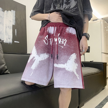Harajuku Мъжки къси панталони с ластик на талията Ежедневни къси панталони с принт на пеперуди Летни свободни панталони с прави крака Хип-хоп Streetwear панталони