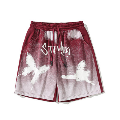 Harajuku Pantaloni scurti pentru bărbați cu talie elastică Pantaloni scurți casual cu imprimeu de fluturi Pantaloni largi de vară cu picior drept Hip Hop Streetwear