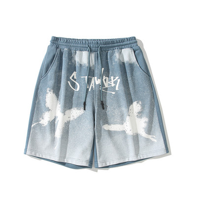 Harajuku Pantaloni scurti pentru bărbați cu talie elastică Pantaloni scurți casual cu imprimeu de fluturi Pantaloni largi de vară cu picior drept Hip Hop Streetwear