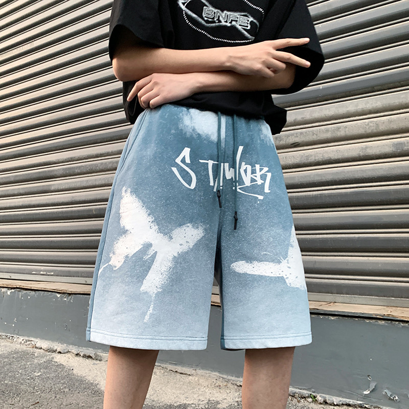 Harajuku Pantaloni scurti pentru bărbați cu talie elastică Pantaloni scurți casual cu imprimeu de fluturi Pantaloni largi de vară cu picior drept Hip Hop Streetwear