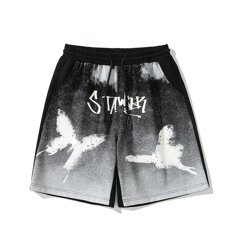 Harajuku Pantaloni scurti pentru bărbați cu talie elastică Pantaloni scurți casual cu imprimeu de fluturi Pantaloni largi de vară cu picior drept Hip Hop Streetwear
