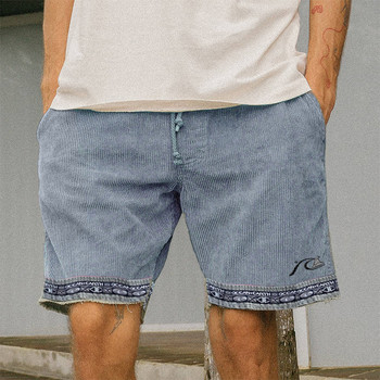 Ανδρικό κοντό παντελόνι με στάμπα μόδας, καλοκαιρινές vintage τσέπες κοτλέ τσέπες για σέρφινγκ Ανδρικό σορτς για τρέξιμο στην παραλία, παντελόνι παντελόνι