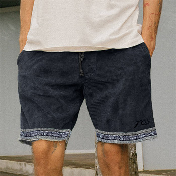 Ανδρικό κοντό παντελόνι με στάμπα μόδας, καλοκαιρινές vintage τσέπες κοτλέ τσέπες για σέρφινγκ Ανδρικό σορτς για τρέξιμο στην παραλία, παντελόνι παντελόνι