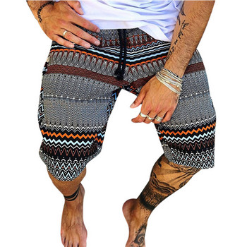 Модни щамповани плажни шорти с връзки Мъжки ежедневни ретро щампи с пет точки Плажни къси панталони Мъжки къси панталони S-3XL