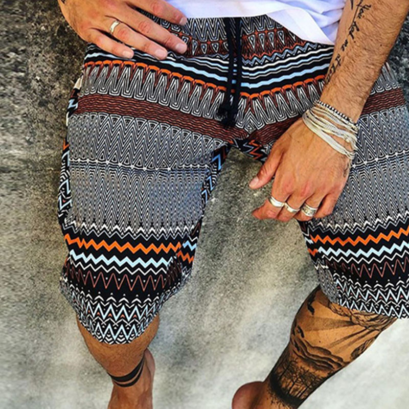 Pantaloni scurți de plajă cu șireturi, imprimați la modă, ocazional, retro, cu imprimare în cinci puncte, pantaloni scurți de plajă, cu șireturi, pentru bărbați, S-3XL