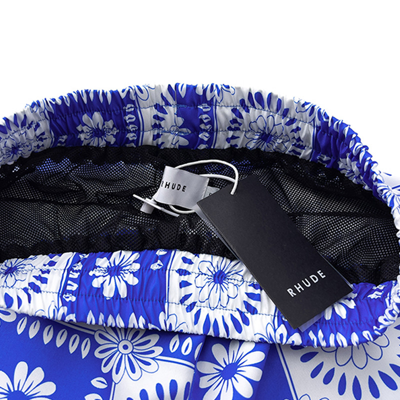 Παντελόνι εκτύπωσης RHUDE Lattice Λευκό μαύρο ύφασμα από διχτυωτό ύφασμα από πολυεστερικές ίνες υψηλής ποιότητας Νέα ανδρικά γυναικεία σορτς κορδονιών ελαστικότητας