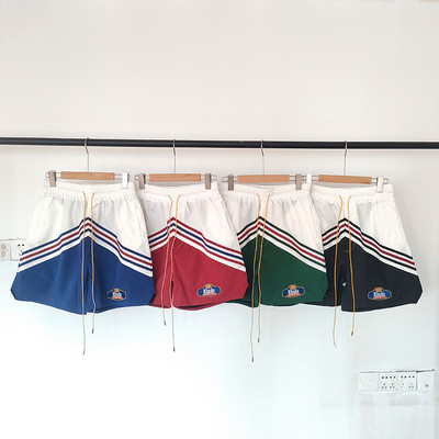 RHUDE, broderie de culoare nouă, bărbați, femei, pantaloni negri de înaltă calitate, țesătură din plasă din fibră de poliester, pantaloni scurți de plajă Hawaii 1:1 supradimensionat