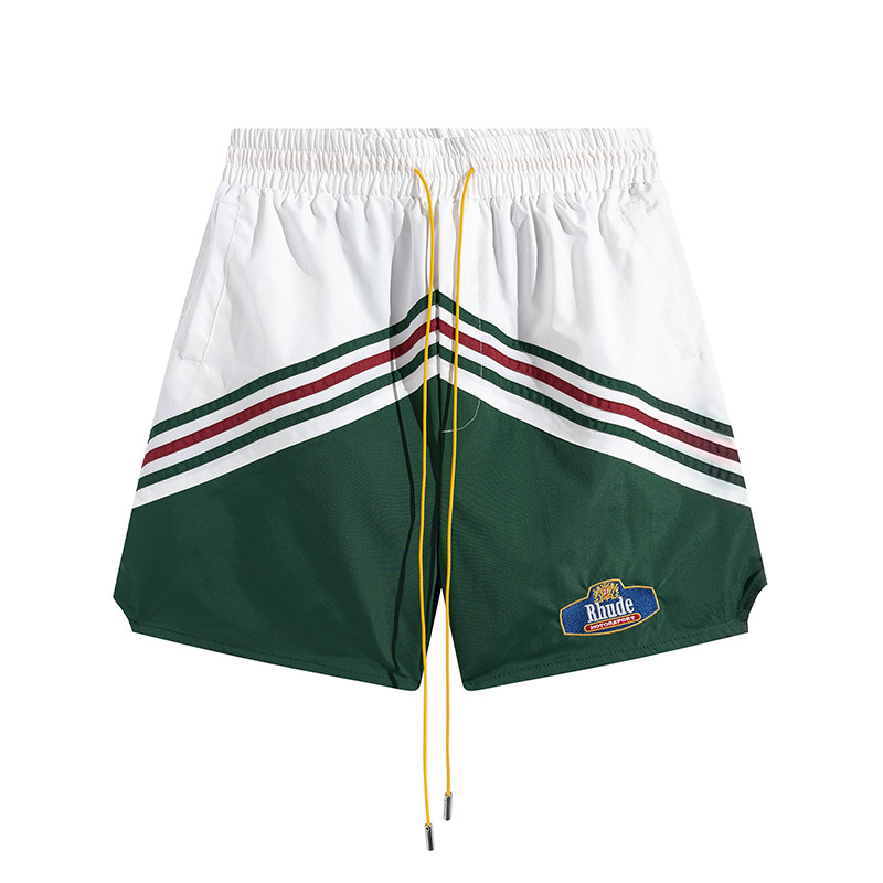 RHUDE Jaunas krāsas izšuvumi Vīriešu sieviešu augstas kvalitātes melnas bikses poliestera šķiedras sieta audums Hawaii pludmales šorti 1:1 lielizmēra