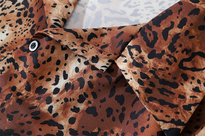 Leopard Full Printed Street Fashion Ανδρικά πουκάμισα Summer Button Down Beach Shirts Ανδρικό τοπ