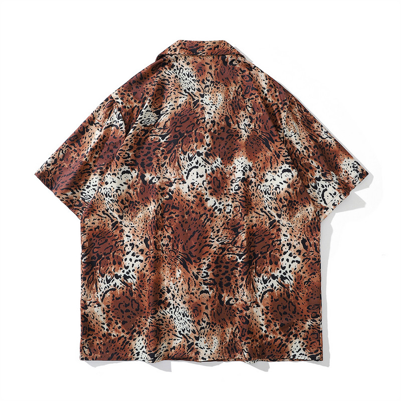 Leopard Full Printed Street Fashion Ανδρικά πουκάμισα Summer Button Down Beach Shirts Ανδρικό τοπ