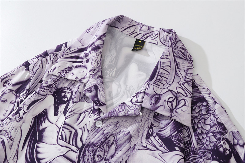 Σκούρο εικονίδιο Full printed Oversized Ανδρικά πουκάμισα με κουμπιά vintage ανδρικά πουκάμισα καλοκαιρινή μπλούζα