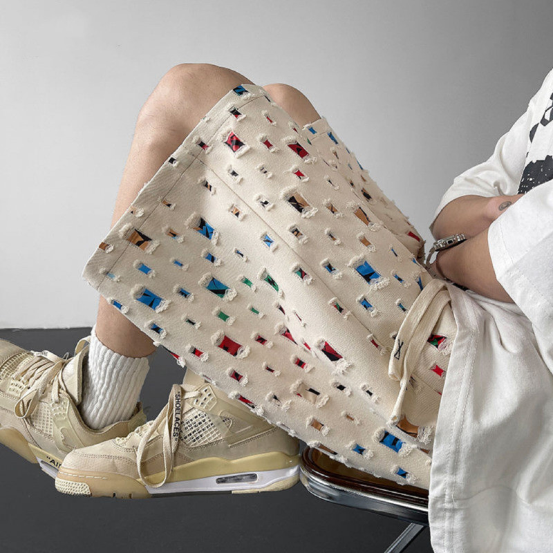 Σχέδιο Broken Hole Grid Short Hombre Καλοκαιρινή Μόδα Hip Pop Σορτς για Άνδρες 2023 Ανδρικό Casual εξατομικευμένο κοντό ανδρικό κοντό σορτς