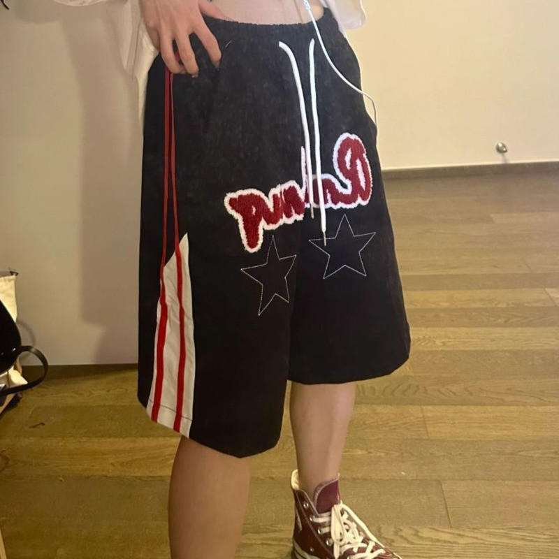 Pantaloni scurți americani de baschet de pe strada pentru bărbați, broderii de modă, pantaloni scurți pentru bărbați, pentru femei, pantaloni scurți sport casual de vară, pentru femei