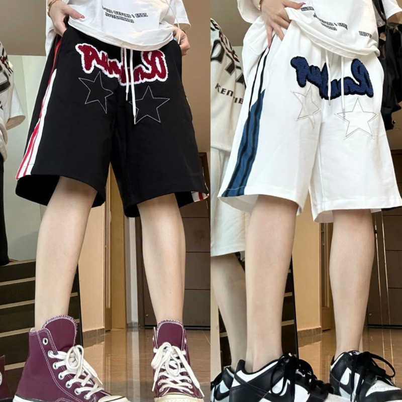 Pantaloni scurți americani de baschet de pe strada pentru bărbați, broderii de modă, pantaloni scurți pentru bărbați, pentru femei, pantaloni scurți sport casual de vară, pentru femei