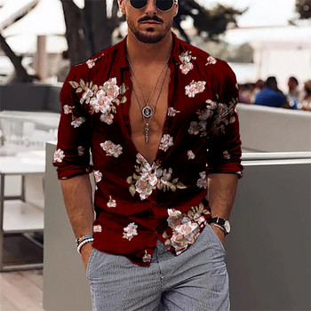 Ανδρικά πουκάμισα Retro Casual Floral Gold Εκτύπωση Ανοιξιάτικο Καλοκαίρι με μακρυμάνικο μπλουζάκια μόδας 2023