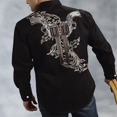 Vīriešu krekli Retro Ikdienišķa ziedu zelta HD apdruka pavasara vasaras atloks Topi ar garām piedurknēm Modes tendences 2023 Topi