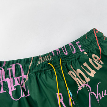 RHUDE Πολυεστερικές ίνες Διχτυωτό ύφασμα Hip Hop Έγχρωμη εκτύπωση Παντελόνι Πράσινο Βερίκοκο Μαύρο 2023 Νέοι Άντρες Γυναικείες Υπερμεγέθη 1:1 Μαύρο σορτς