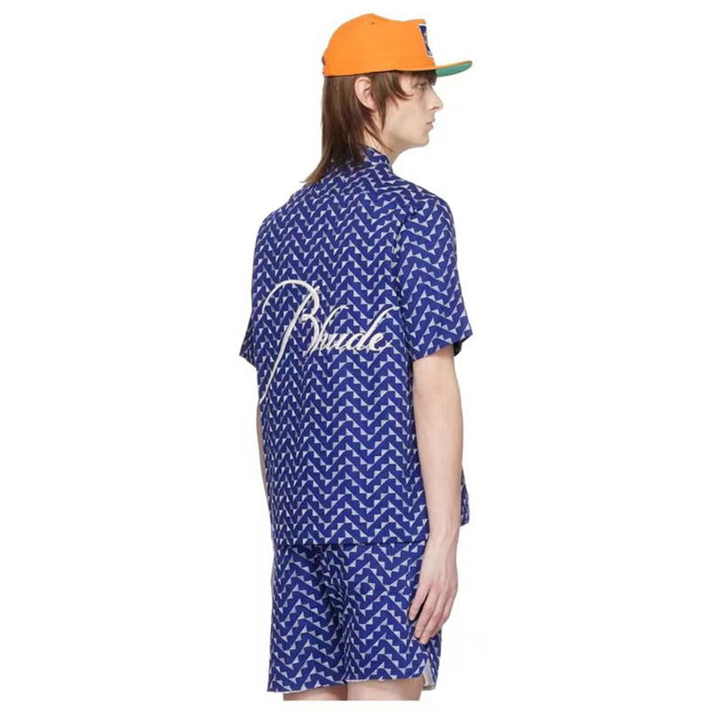 RHUDE 2023 új, kiváló minőségű férfi női 1:1 hímzésű poliészter hálós szövet, nagyméretű, légáteresztő homokos tengerparti szabadidős rövidnadrág