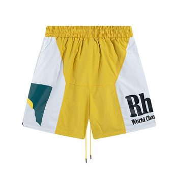 RHUDE 2023 Мрежест печат от полиестерни влакна Висококачествени извънгабаритни Мъже Дами Плажни къси панталони Цветни дишащи шнурове