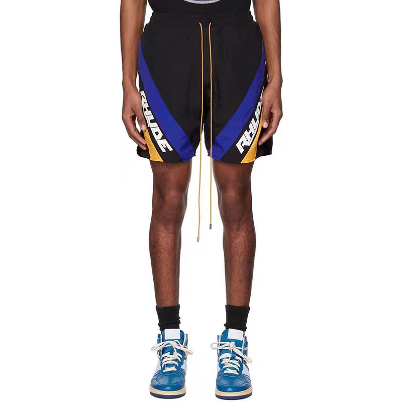 RHUDE Sosire Fibră de poliester plasă țesătură pantaloni negri imprimare de înaltă calitate bărbați femei 1:1 pantaloni scurți supradimensionați, respirabili, Hawaii