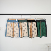 RHUDE Arrival Puuvillane Roheline Triibuline Splice Püksid Aprikoosi Sinine Must Kvaliteetne Hawaii Mehed Naiste Pingutusnööriga lahtised Oversize lühikesed püksid