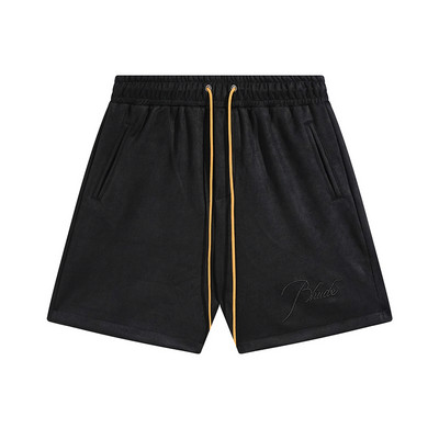 RHUDE Arrival Puuvillane Roheline Triibuline Splice Püksid Aprikoosi Sinine Must Kvaliteetne Hawaii Mehed Naiste Pingutusnööriga lahtised Oversize lühikesed püksid