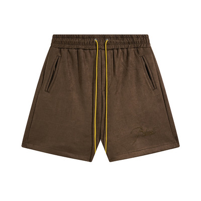 RHUDE Arrival Puuvillane Roheline Triibuline Splice Püksid Aprikoosi Sinine Must Kvaliteetne Hawaii Mehed Naiste Pingutusnööriga lahtised Oversize lühikesed püksid