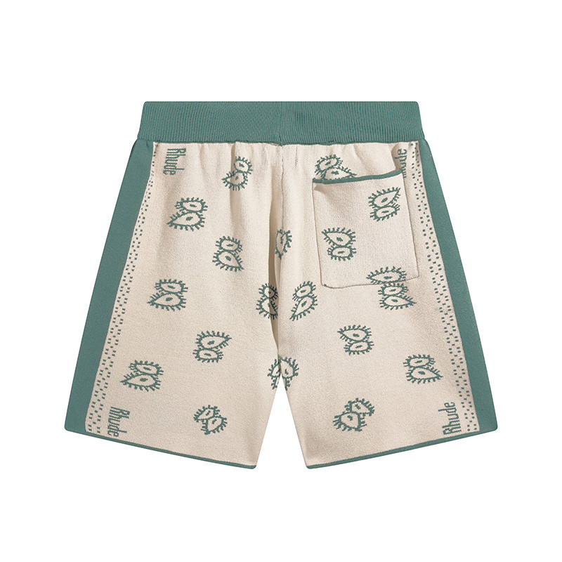 RHUDE Atvykimas Medvilninės žalios juostelės sujungiamos kelnės Abrikoso mėlyna juoda Aukštos kokybės Havajų vyrų moteriškos raištelės laisvi, dideli šortai