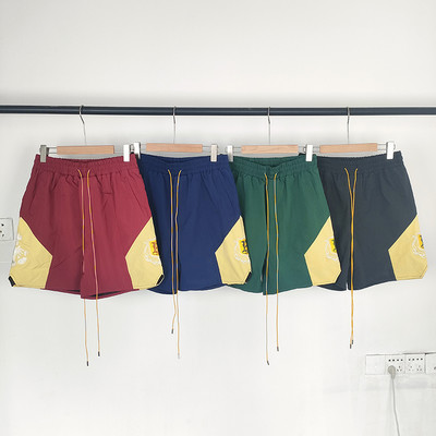 RHUDE Polyester Mesh Fabric White Embroidery Badge Splice Yellow Red Pants Oversize New Men Women Drawstring Elasticity Shorts