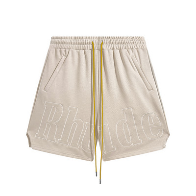 RHUDE 2023 βαμβακερό μαύρο παντελόνι τύπωμα υψηλής ποιότητας ανδρικό γυναικείο σορτς με κορδόνι με κορδόνια 1:1 Oversize Sandy Beach Loose Fashion Elasticity