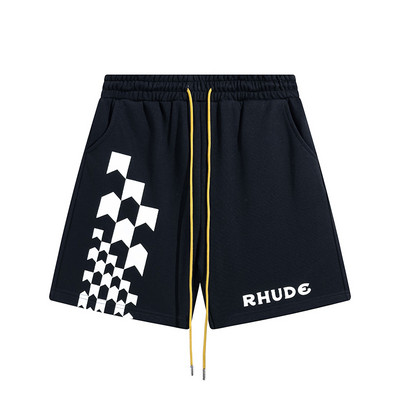 RHUDE 2023 βαμβακερό μαύρο παντελόνι τύπωμα υψηλής ποιότητας ανδρικό γυναικείο σορτς με κορδόνι με κορδόνια 1:1 Oversize Sandy Beach Loose Fashion Elasticity